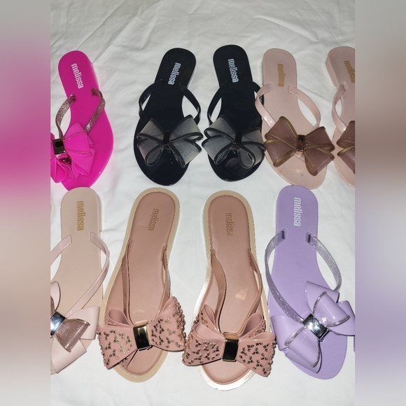 6 Pairs Melissa Women's Bow Sandals - Pink, Black, Purple, Nude - Picture 3 of 5